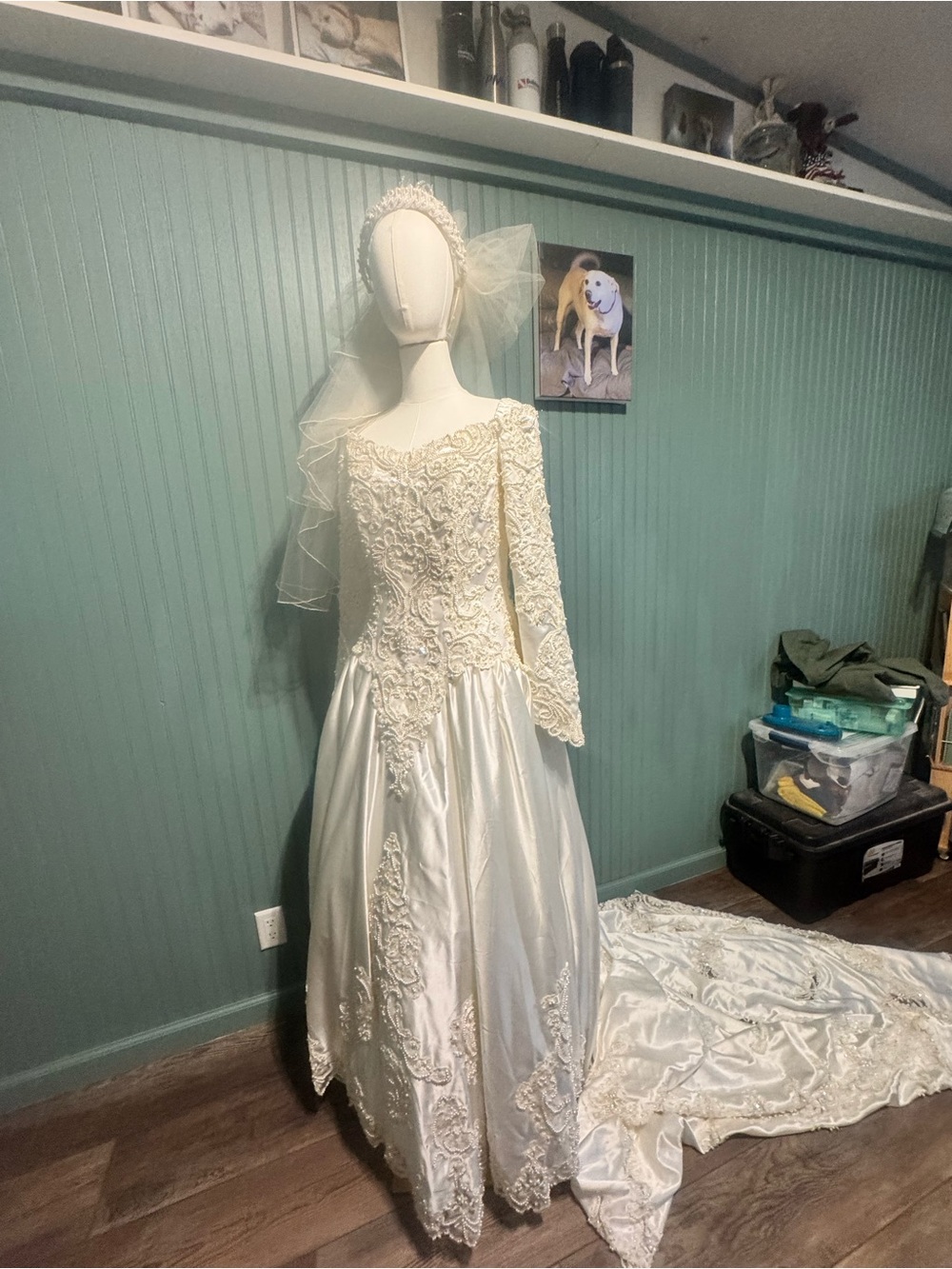 Ivory Lace Long-Sleeve Bridal Gown with Cathedral Train